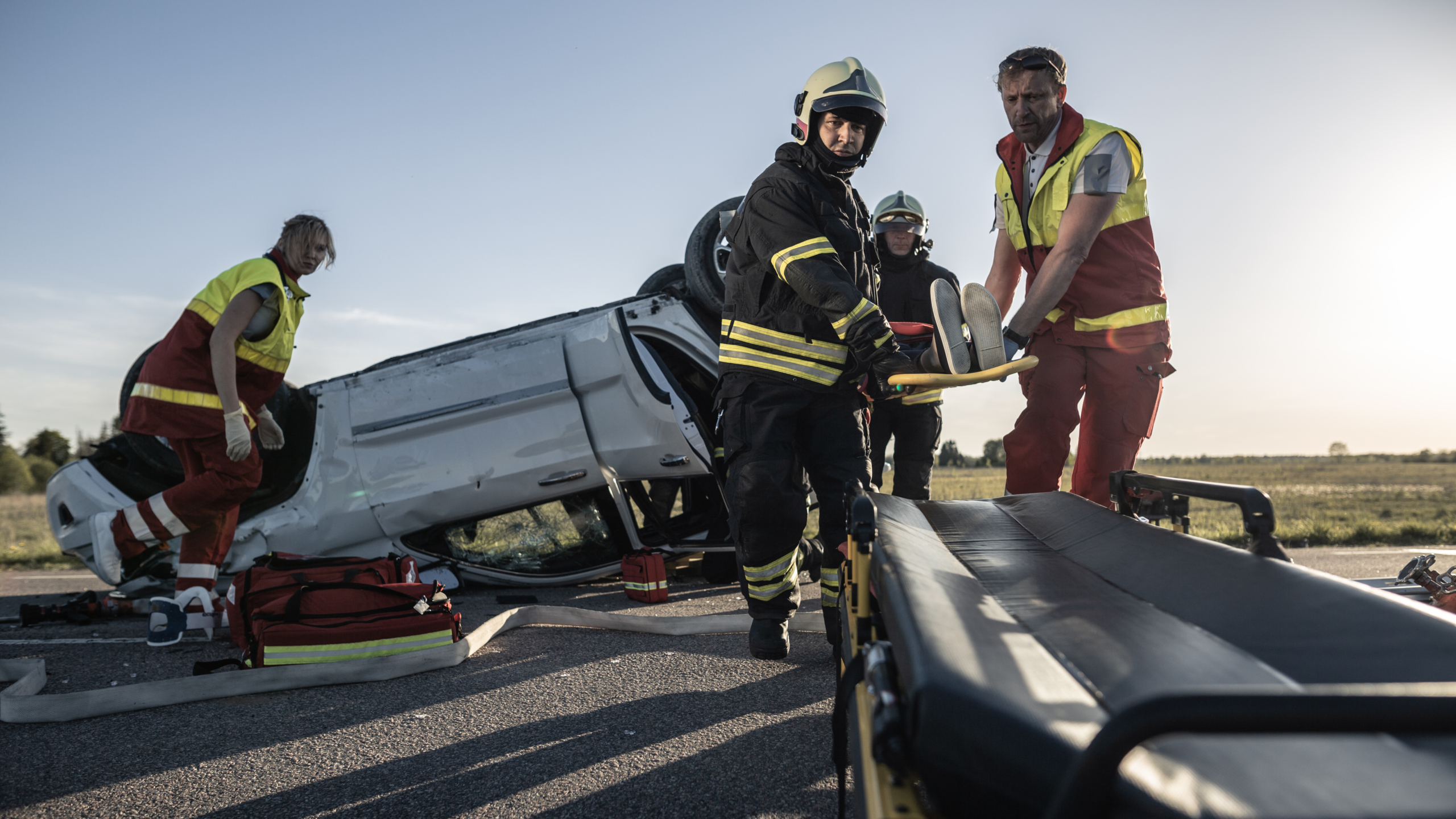 On The Car Crash Traffic Accident Scene, People Help