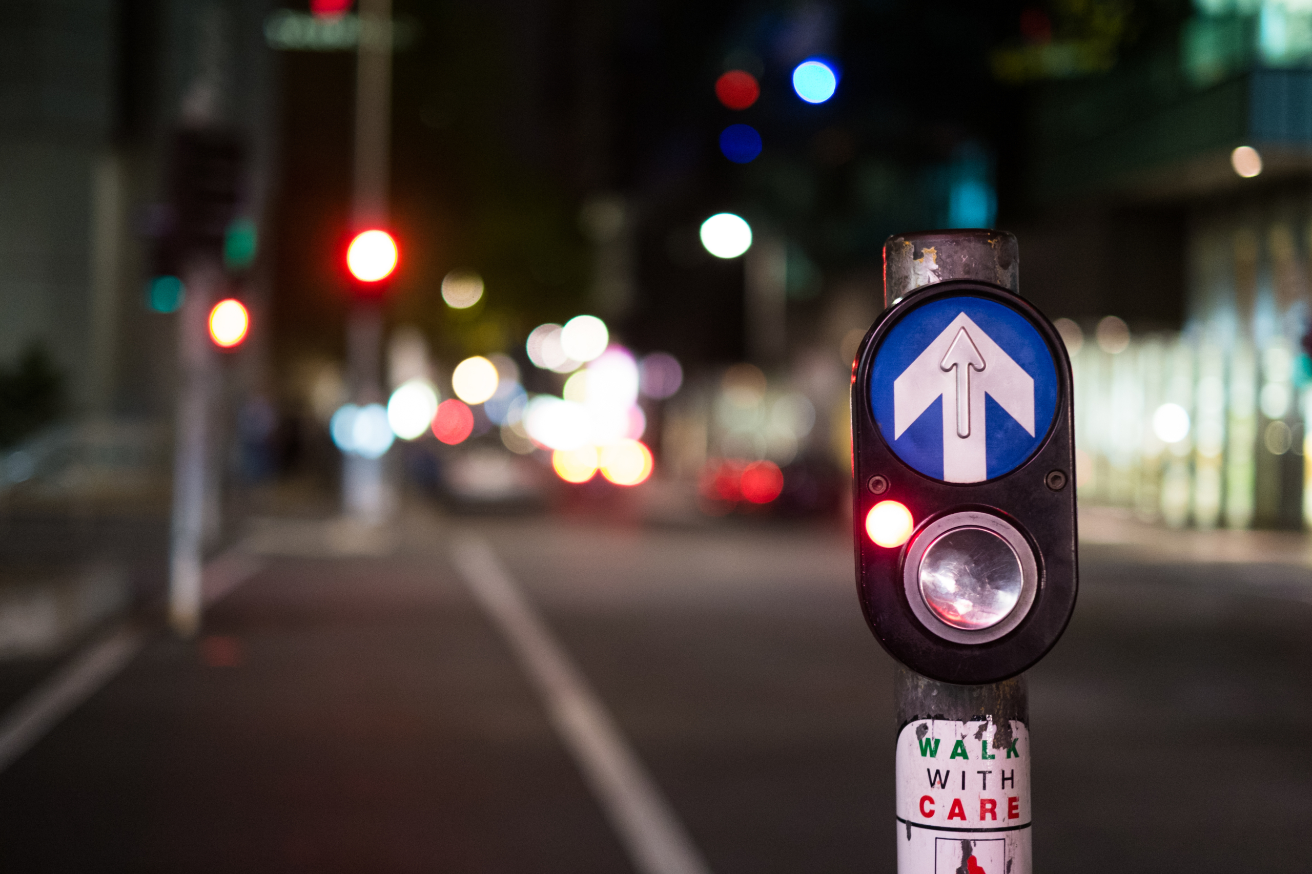 Walk With Care Road Crossing Sign